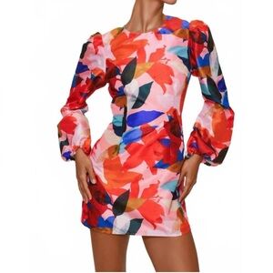 Hutch Carolyn Mini Dress Long Sleeve Abstract Print Coral Size Medium NWT